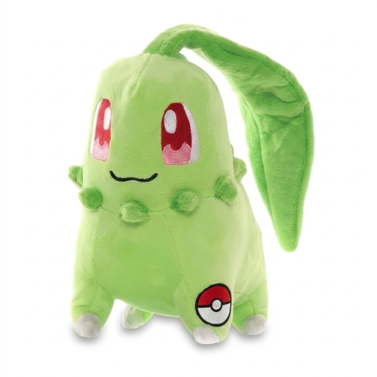Chikorita Peluche con insignia que prueba la autenticidad del producto.