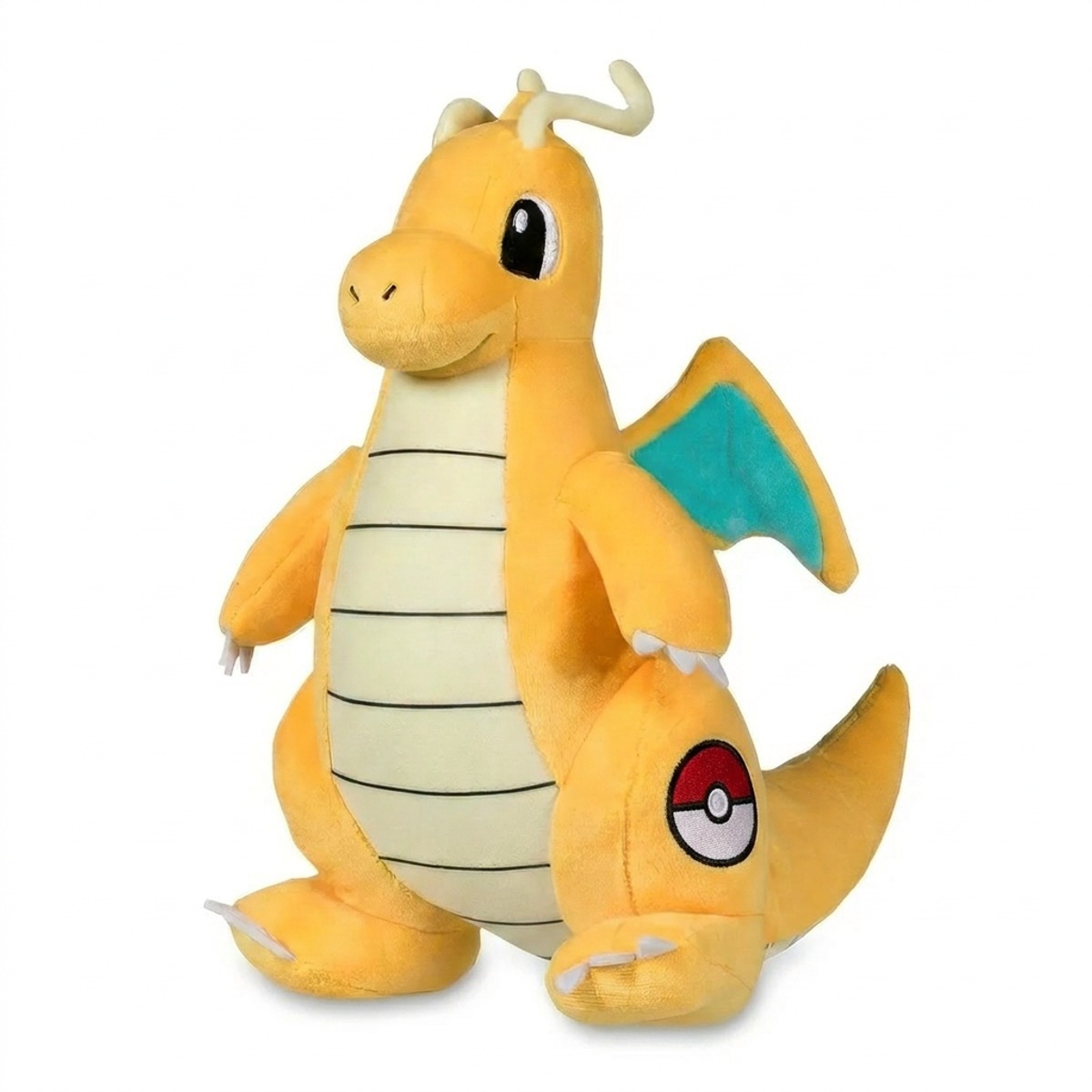 Dragonite Peluche con insignia que prueba la autenticidad del producto.