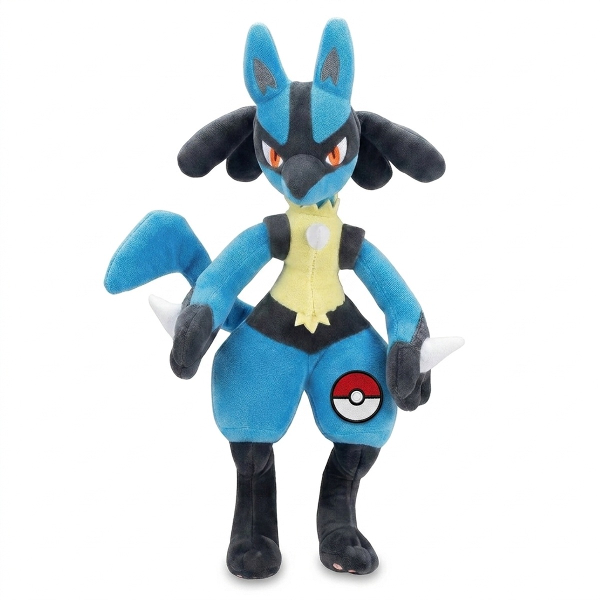 Lucario Peluche con insignia que prueba la autenticidad del producto.
