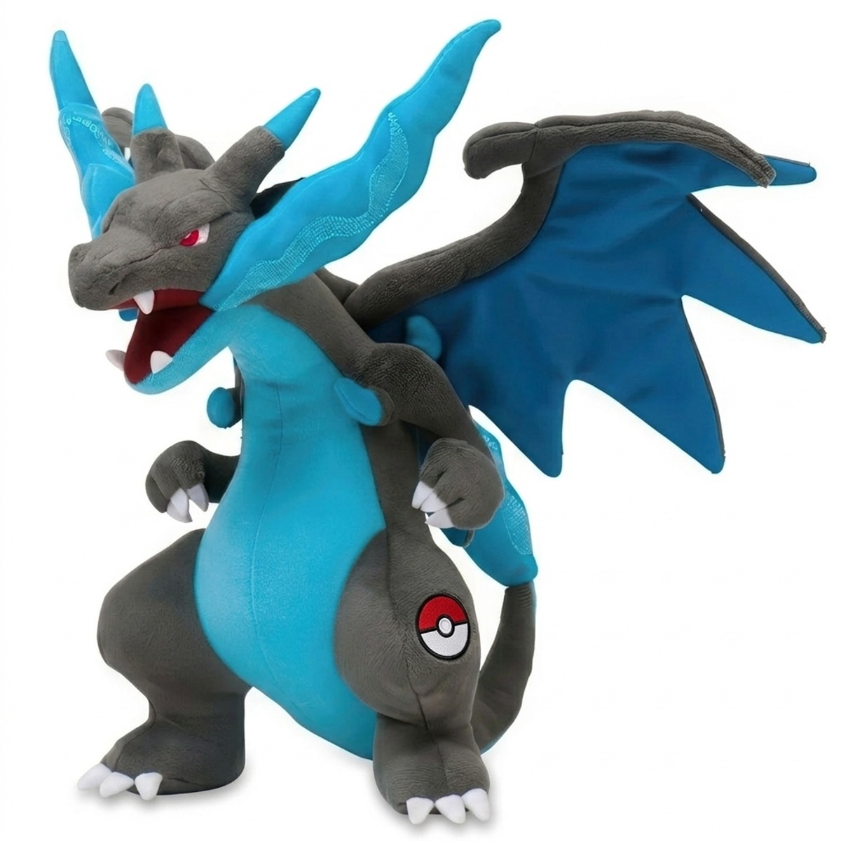 Charizard Peluche con insignia que prueba la autenticidad del producto.