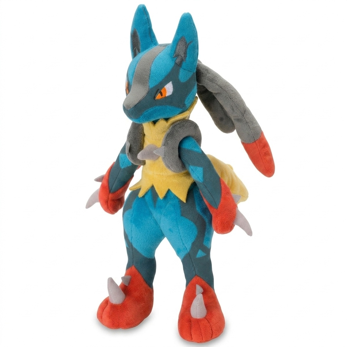 Peluche Mega Lucario vista de tres cuartos