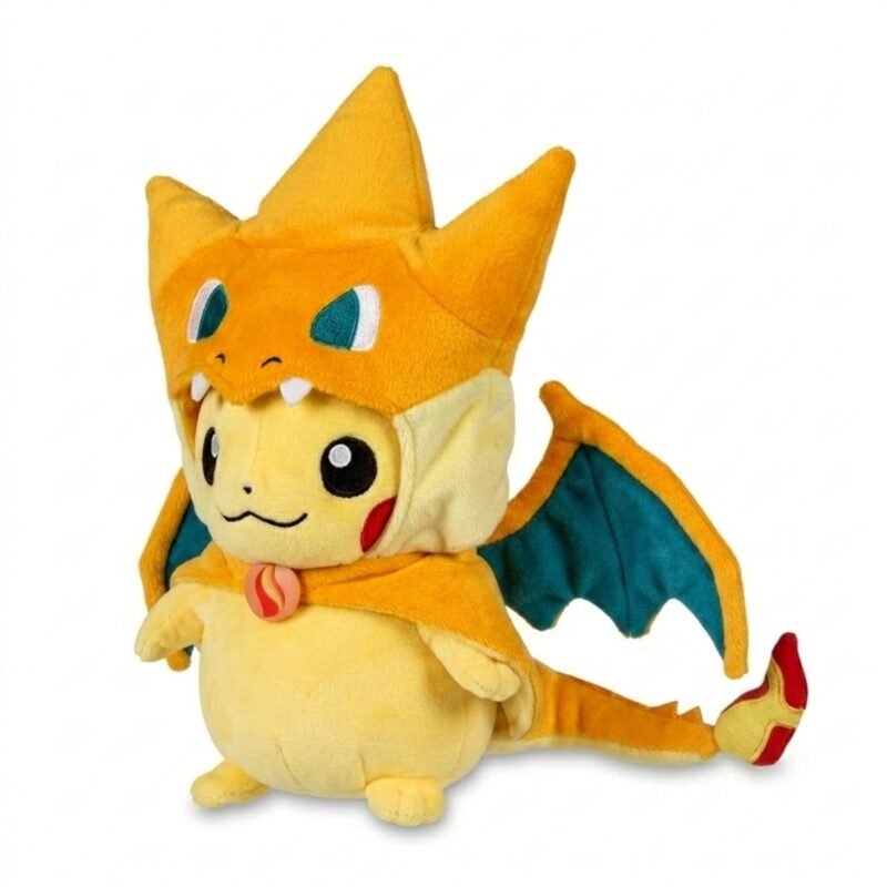 Peluche Pikachu Dracaufeu Y vista de tres cuartos
