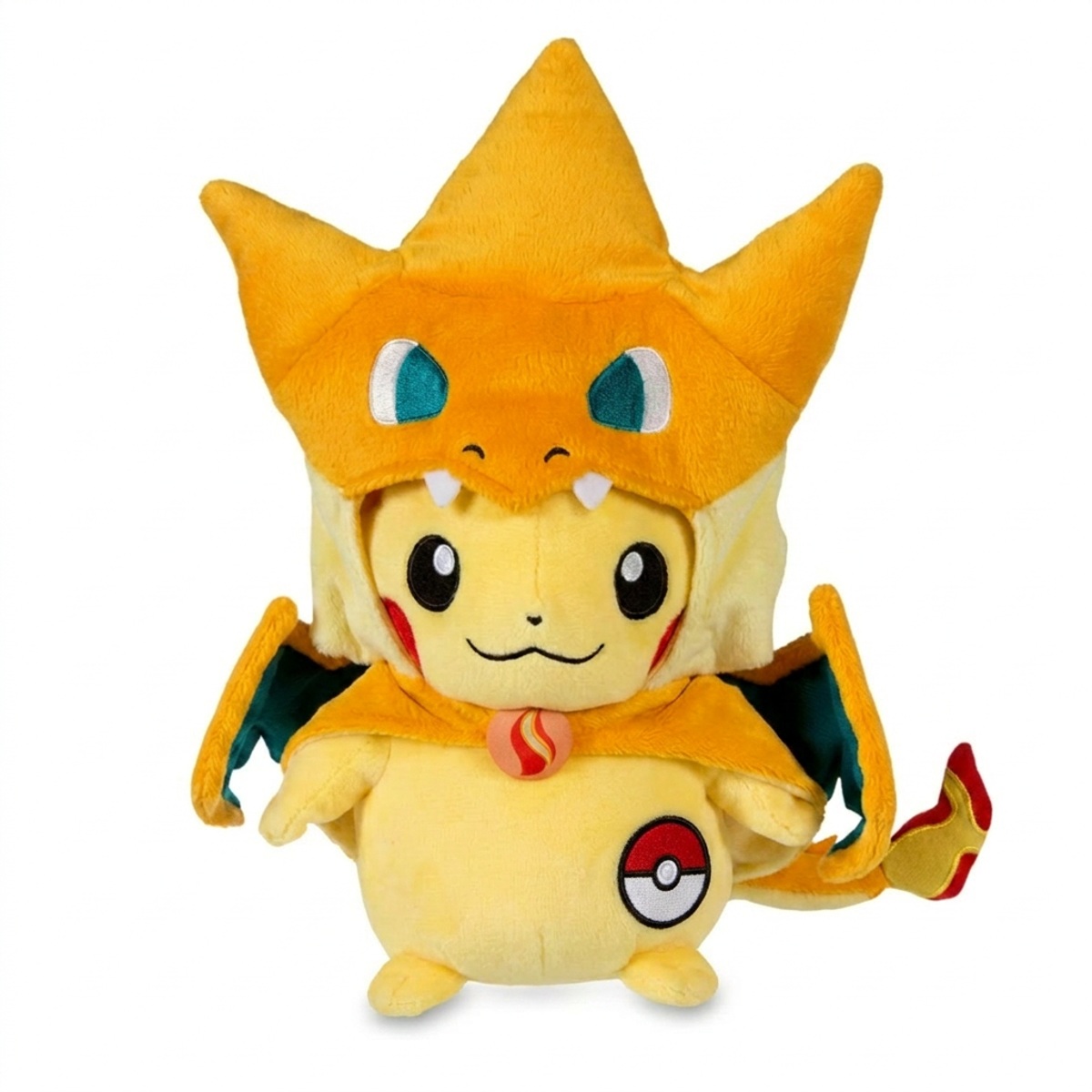 Charizard Peluche con insignia que prueba la autenticidad del producto.
