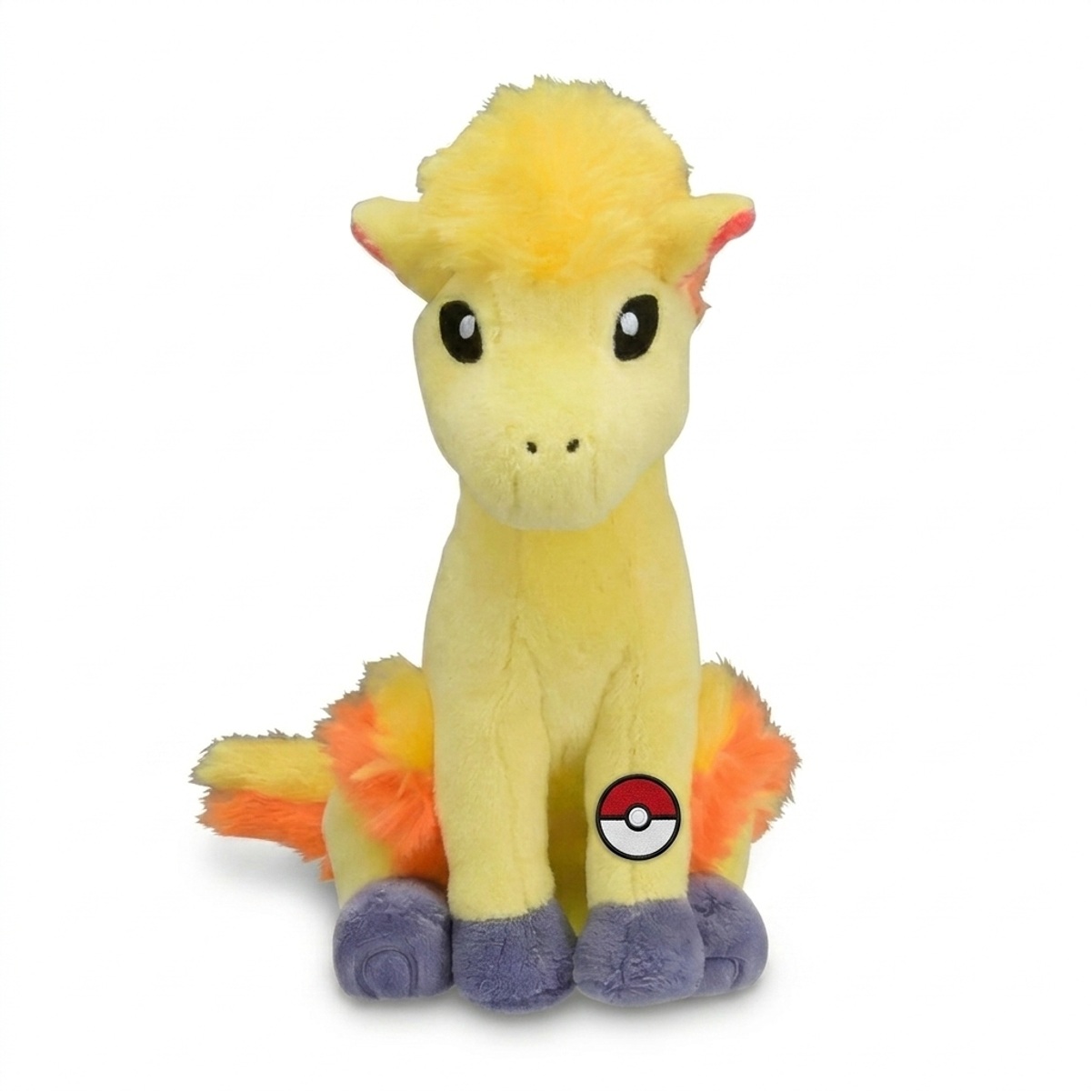 Ponyta Peluche con insignia que prueba la autenticidad del producto.