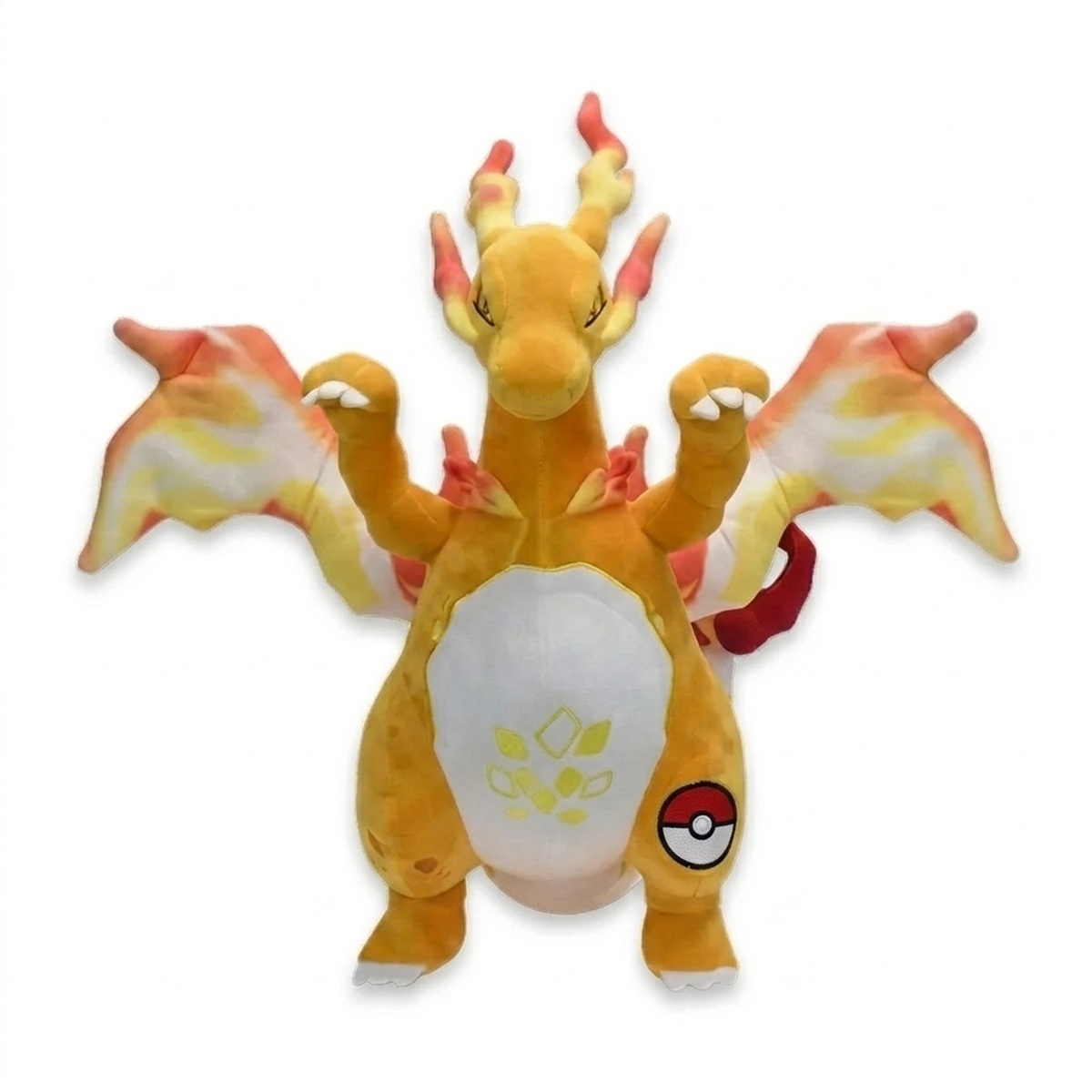 Charizard Peluche con insignia que prueba la autenticidad del producto.