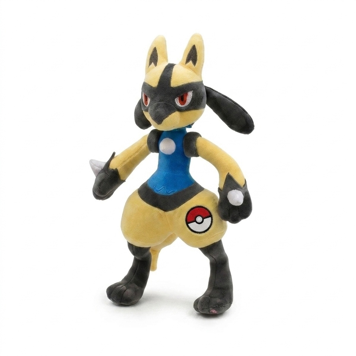 Lucario Peluche con insignia que prueba la autenticidad del producto.