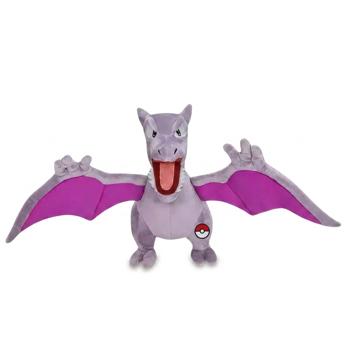 Aerodactyl Peluche con insignia que prueba la autenticidad del producto.