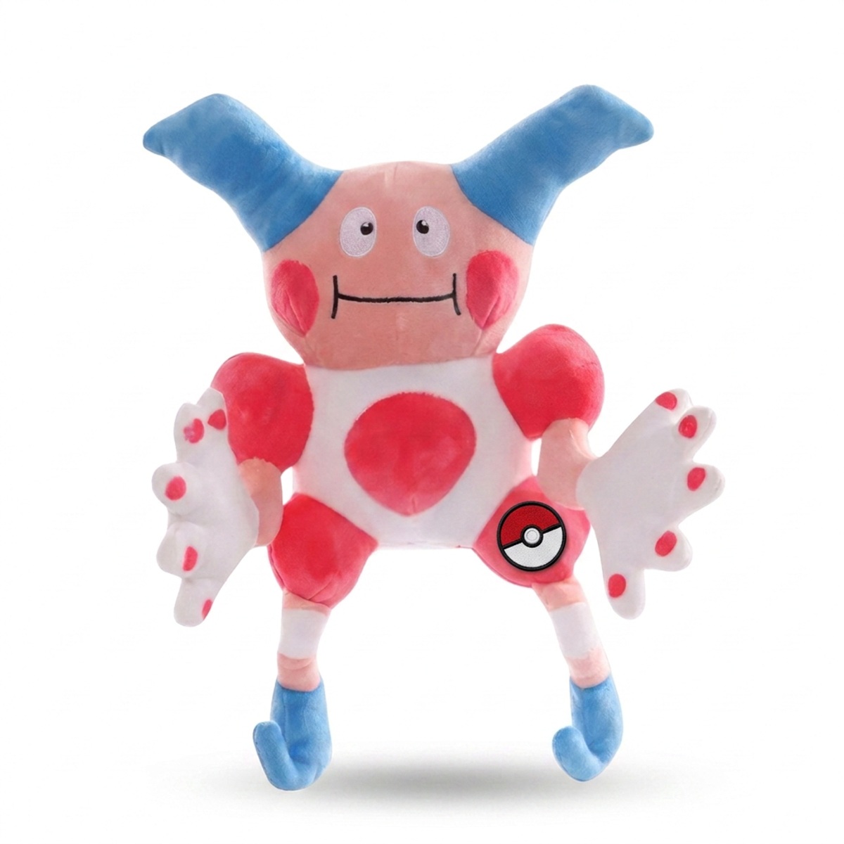 Mr. Mime Peluche con insignia que prueba la autenticidad del producto.