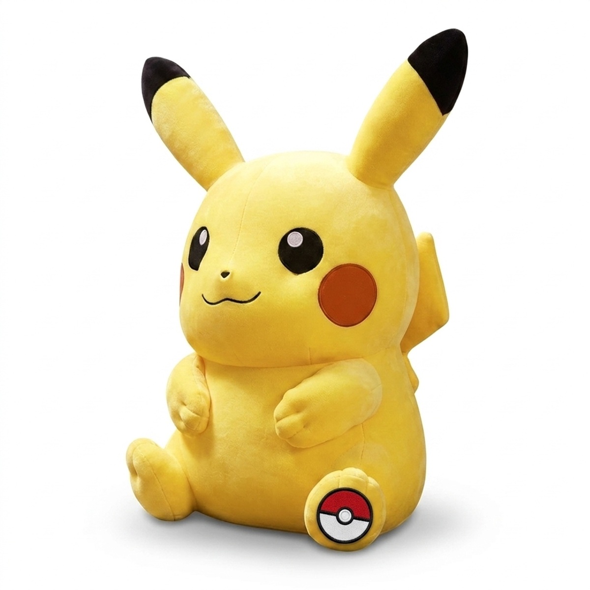 Pikachu XXL Peluche con insignia que prueba la autenticidad del producto.