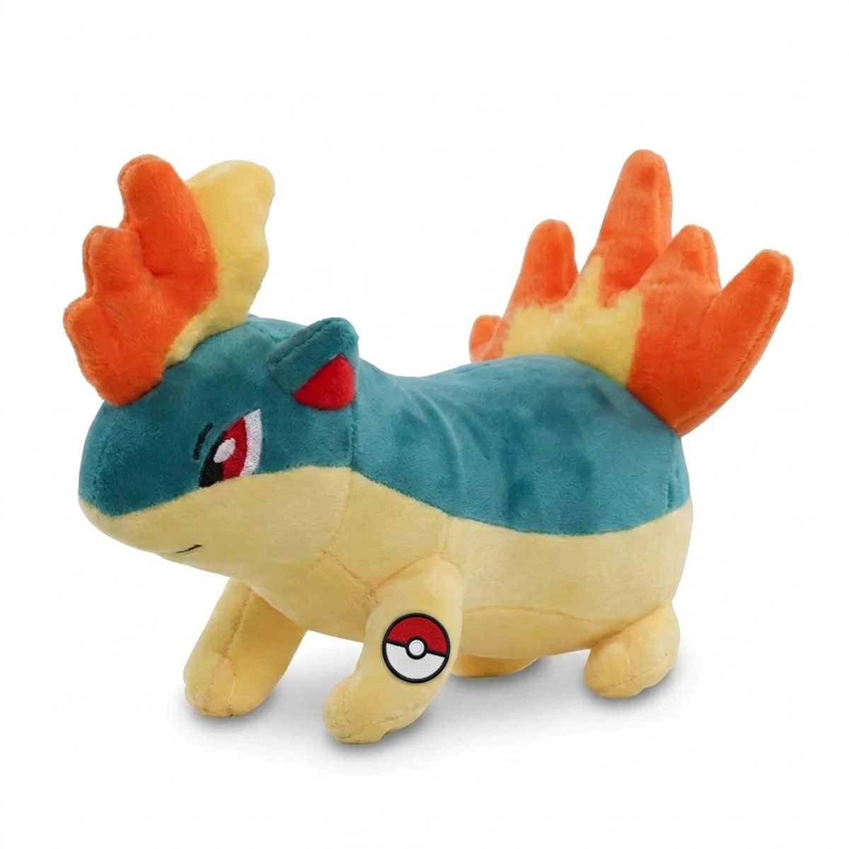Quilava Peluche con insignia que prueba la autenticidad del producto.