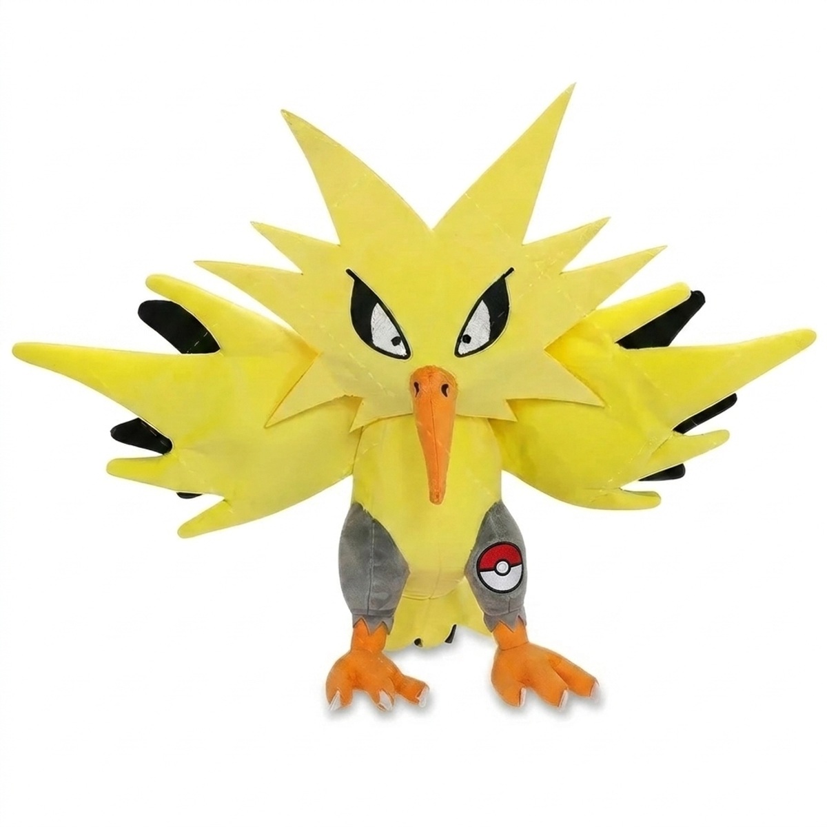 Zapdos Peluche con insignia que prueba la autenticidad del producto.